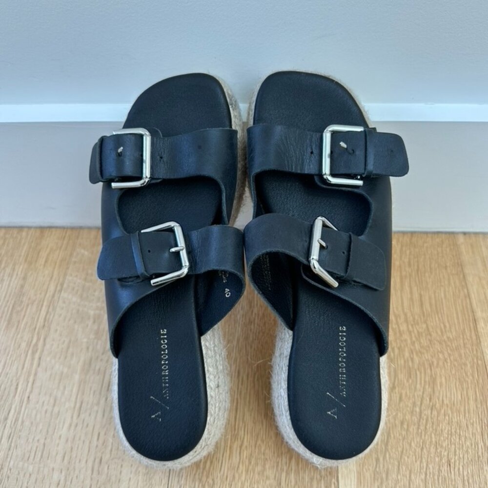 Leather platform wedge sandals